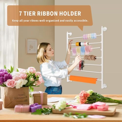 Xbsyhx 7 Tier Wall Mount Ribbon Organizer, Metal Rack for Craft Room - Image 5