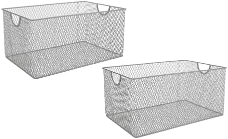 YBM Home Kitchen Pantry Organizer Mesh Wire Storage Basket for Shelves, and Cabinets, Multipurpose Steel Wire Basket for Organizing Office, Household, and Laundry, 12.1 x 7.87 x 5.87 in, Pack of 2 by YBMHome
