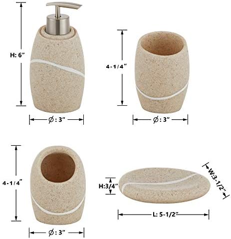ZCCZ Bathroom Accessories Set 4 Pcs, Décor Bathroom Vanity Countertop Accessory Set with Soap Dispenser, Toothbrush Holder, Bathroom Tumbler and Soap Dish, Caramel Sandstone - Image 6
