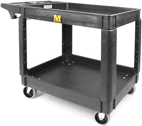 MaxWorks Heavy Duty 2‑Shelf Service Cart 500 lb Capacity Polypropylene Utility Cart with 5" Non‑Marring Casters Deep Trays and Built‑In Tool Storage for Garage Warehouse Workshop (80855) by MaxWorks