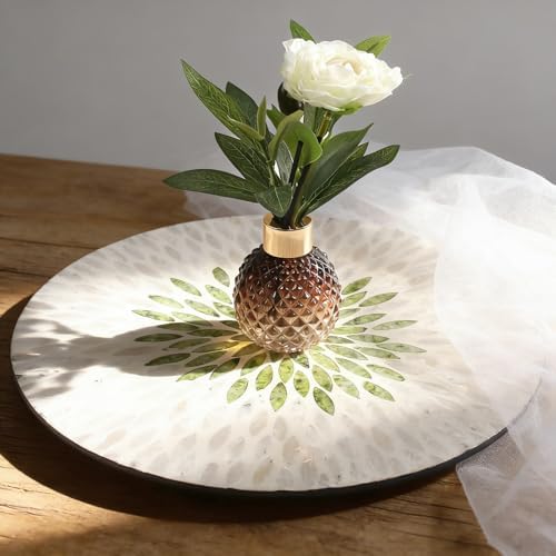 13.4" Mother of Pearl Lazy Susan, Table Centerpiece Round Shell Decorative Lazy Susan Turntable Rotating Tray Organizer for Cabinet Counter Gift Kitchen Office Cafe Home Decor (White Green) - Image 6