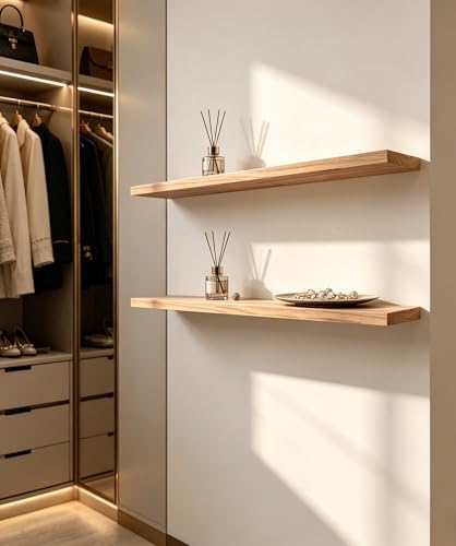 36 Inch Rustic Wood Floating Shelves Farmhouse Wooden Wall Shelves for Bathroom Bedroom Living Room Kitchen Office Set of 4 Light Brown - Image 4