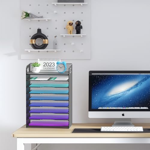 Samstar 9 Tier Desk Organizer, Mesh Paper Letter Tray File Rack Shelves Paper Sorter Storage with Handles, Black - Image 4