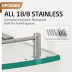 KES Glass Corner Shelf with Hooks 18/8 Stainless Steel, Tempered Glass Bathroom Corner Shelf with Rail, Shower Glass Shelf 3 Pack Wall Mounted, Brushed Finish, BGS2101A-2-P3 - Image 4