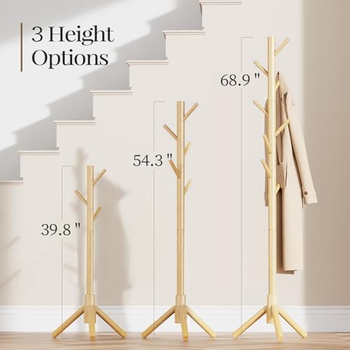 Pipishell Solid Wooden Coat Rack Freestanding with 8 Hooks, Natural - Image 3