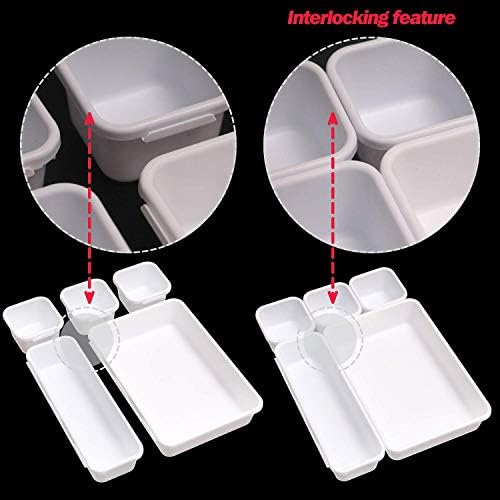 Set of 24 Interlocking Desk Drawer Organizer Tray Dividers Plastic Shallow Narrow Drawers Organizers Separators Storage Bins Container for Kitchen Bathroom Makeup Office Vanity Bedroom Dresser White - Image 4