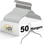 Quality Hangers Clothes Hangers 50 Pack - Non-Velvet Plastic Hangers for Clothes -Heavy Duty Coat Hanger Set -Space-Saving Closet Hangers with Chrome Swivel Hook, Non-Flocked Hangers (50, Gray) by QualityHangers
