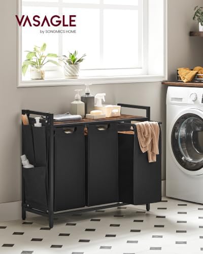 VASAGLE Laundry Hamper with Shelf, 3 Pull-Out Bags, 3 x 10.6 Gallons (40 L) - Image 2