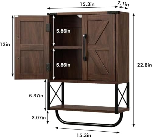 RUSTOWN Farmhouse Medicine Cabinet with 2 Barn Door, Bathroom Wall Cabinet - Image 3