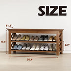 Bamworld Shoe Rack Bench with Storage 3 Tier Bamboo Shoe Bench Entryway Rustic Solid Wood Entryway Bench (X-Brown,39.4") - Image 2