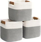 danpinera 3 Pack 11"x11" Woven Basket for Organizing, Square Storage Baskets for Pillows, Towels, Toy, Clothes, Magazines, Decorative Storage Cubes for Bedroom, Living Room, Classroom, Grey by danpinera