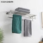 KOKOSIRI Bath Towel Rail Bathroom Towel Rack Towel Holder 24 Inch Towel Shelf with Double Towel Bars Wall Mounted SUS 304 Stainless Steel, Polished Chrome, B6005CH-L24 - Image 3