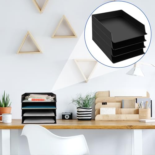 Wenqik Black Letter Trays Stackable, 4 Pcs Plastic Desk Organizer - Image 5