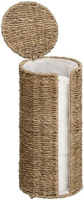 StorageWorks Seagrass Free Standing Toilet Paper Holder Stand for Bathroom, 3 Rolls of Toilet Tissue Storage with a Built-in Cloth Lining, Toilet Roll Holder Stand with Lid by StorageWorks