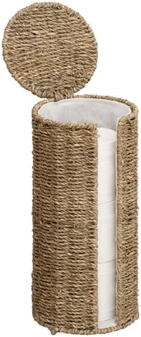 StorageWorks Seagrass Free Standing Toilet Paper Holder Stand for Bathroom, 3 Rolls of Toilet Tissue Storage with a Built-in Cloth Lining, Toilet Roll Holder Stand with Lid by StorageWorks