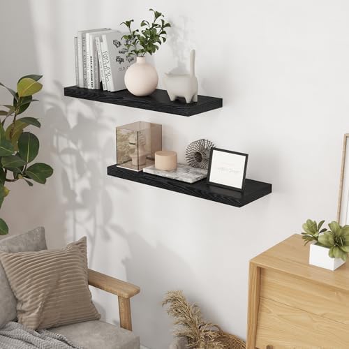 Fun Memories 32" W x 9.3" D Floating Shelves in Black, Rustic Wood Deep Shelves for Bedroom, Kitchen, Living Room, Long Floating Shelf for Wall, Storage Display Wall Shelf for Books Decor - Image 2