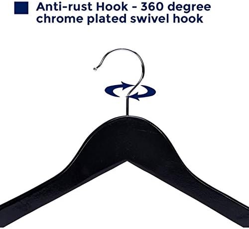 JS Hanger Wooden Coat Hangers, 20 Pack High Grade Wood Suit Hangers with Non Slip Pant Bar - Extra Smooth and Splinter Free Black Finish Wooden Suit Hangers for Closet Organization - Image 5