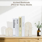BOHDK Book Ends for Shelves, Resin Heavy Duty Decorative Bookends, Retro Arch Book Holder for Heavy Books, Imitation Travertine Book Stopper for Home Decor, Study, Bookshelf, Desktop, Set of Two - Image 3