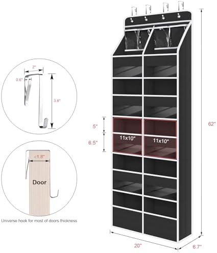 Univivi Upgraded Over the Door Organizer for Baby Nursery, Black, 6-Shelf - Image 3