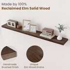 Floating Shelves for Wall Decor, 8 Inch Deep Rustic Solid Elm Wood Floating Shelves Wall Mounted, Wall Shelves with Invisible Bracket for Living Room Bathroom Bedroom Kitchen, 55 Inch Set of 1, Walnut - Image 3