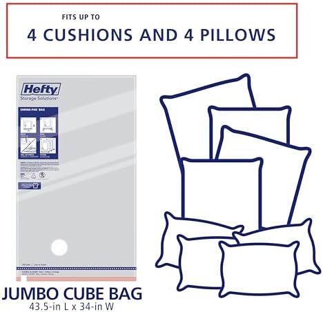 Hefty Shrink-Pak Vacuum Storage Bags – For Clothes, Pillows, Towels, Blankets & More – Space Saver Vacuum Suction Sealer Bags for Home or Travel – 4 Jumbo Cubes, 43.5 x 34 x 18 Inches - Image 5