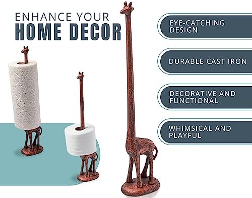 Comfify Copper with Black Giraffe Paper Towel & Toilet Paper Stand – 18.9" - Image 2