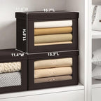 Homsorout Stackable Storage Bins with Lids - Large Storage Box with Lids, Foldable Closet Boxes for Organizing, Wardrobe Clothes Organizer with Window, Cubes Bins for Living Room, 3 Pack, Brown - Image 2