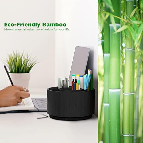 Bamboo Rotating Pencil Holder for Desk, Desk Organizer with 7 Compartments - Image 3
