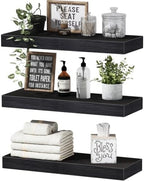 QEEIG Floating Shelves for Wall Small Shelf (Black, Set of 3, 15.7" x 6.7") by QEEIG