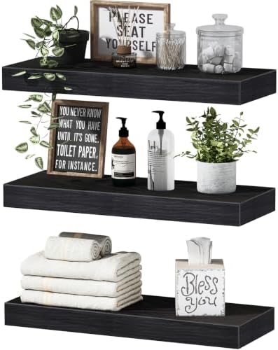QEEIG Floating Shelves for Wall Small Shelf (Black, Set of 3, 15.7" x 6.7") by QEEIG