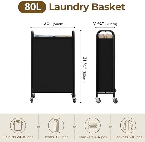 GRANNY SAYS Laundry Hamper, Slim Basket with Wheels and Handles, Black, 80L - Image 2