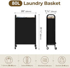 GRANNY SAYS Laundry Hamper, Slim Basket with Wheels and Handles, Black, 80L - Image 2