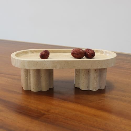 Natural Travertine Marble Oval Tray with 2 Legs, 10" Vanity Decorative Tray for Countertop Organizer, Catchall Tray for Perfume, Candles, Jewelry Dish - Image 7