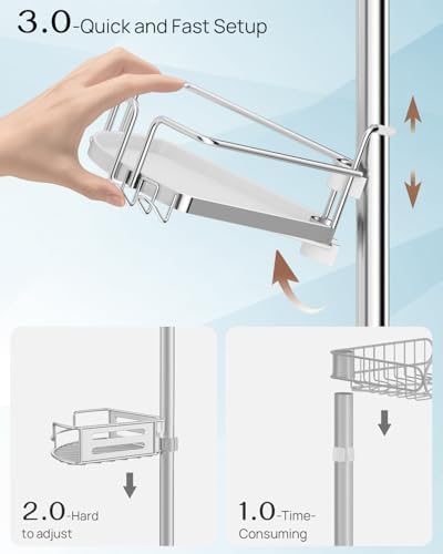 ALLZONE Two-Tone Corner Shower Caddy Tension Pole for Bath Shampoo Storage - Image 2