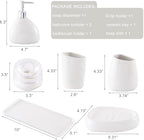Ceramic Bathroom Accessory Set, 7 Pieces Countertop Accessories, Include Soap Dispenser, Toothbrush Holder, 2 Tumbler Cup, Soap Dish, Plastic Vanity Tray, Qtip Holder (White) - Image 2