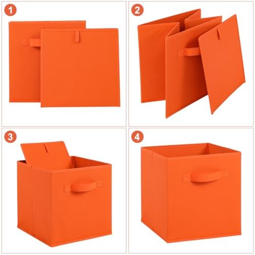 Stero 13x13x13 Inch Fabric Storage Bins 6 Pack Fun Colored Durable Storage Cubes with Handles Foldable Cube Baskets for Home, Kids Room, Closet and Toys Organization Orange-Multi Colors-2 - Image 3
