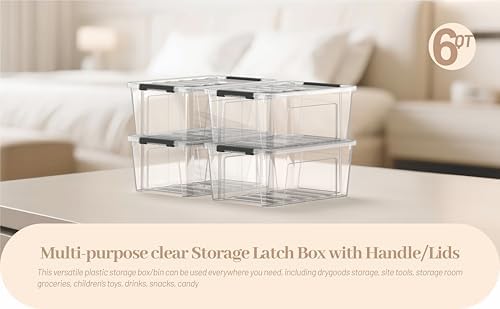Clear 9-Pack Plastic Storage Bins with Lids, 6 Quart Stackable Containers Organization with Latch Buckle - Image 7