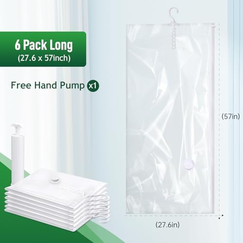 Hanging Vacuum Storage Bags For Clothes With Hand Pump,Coat Storage Bag Hanging,Vacuum Bags For Clothes,Space Saver Vacuum Storage Bags,Garment, Clothing, Dress, Suit, Long Coat, Jacket(Long 6 Pack） - Image 2