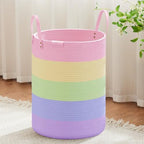 VIPOSCO 72L Tall Woven Rope Laundry Hamper, Leather Handles, Rainbow by VIPOSCO