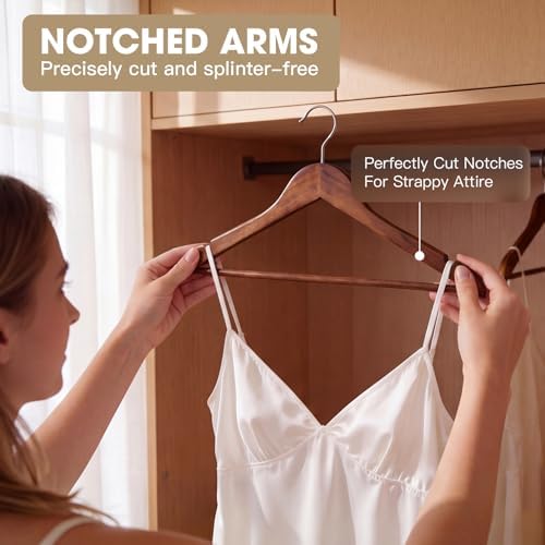 Wooden Hangers 30 Pack Solid Wood Hangers,Heavy Duty Coat Hangers for Closet, Wooden Clothes Hangers for Suits, Shirts, Pants, Jackets(Walnut) - Image 3