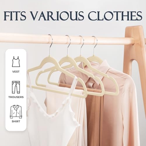 HOUSE DAY Beige Velvet Hangers 120 Pack, Premium Non Slip Clothes Hanger - Image 3