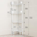 Orimade Rustproof 4 Tier Floor Standing Corner Shower Caddy Organizer with Toothbrush Holder, Large Spacing Floor Shower Shelf Rack Storage Stands with Hooks for Bathroom Kitchen, White - Image 2