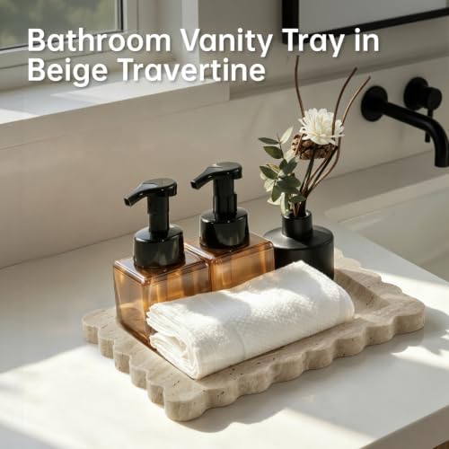 Luxury Beige Travertine Tray with Scalloped Edge, 11"x8" Rectangle Vanity Tray for Bathroom & Kitchen Counter, Decorative Organizer Tray for Dresser, Coffee Table, Home Décor - Image 5