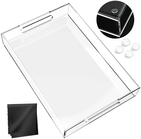 Acrylic Tray 15x10 with Cut Handles - Spill Proof Decorative Tray is an Ideal Countertop Organizer for Living Rooms, Ottoman Coffee Tables, Offices, Kitchens & Serving Guests - Image 3