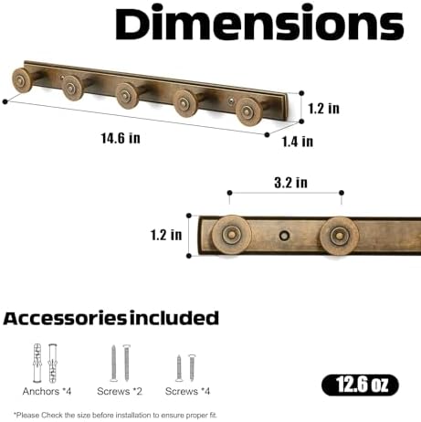 Coat Rack Wall Mounted, Antique Brass Zinc Alloy with 5 Hooks - Image 2