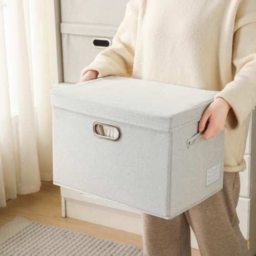 PRANDOM Large Collapsible Storage Containers with Lids [5-Pack] Fabric Foldable Storage Bins Boxes Organizer Baskets Cube with Cover for Home Bedroom Closet Office Beige(17.3x11.8x11.8) - Image 6