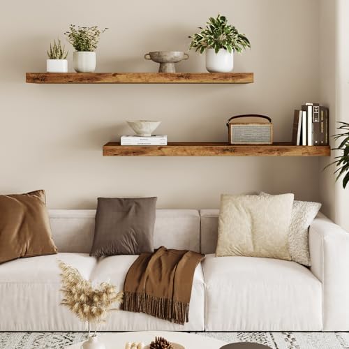 Fixwal Floating Wall Shelves for Decor (Rustic Brown, Set of 2, 35.4Inch) - Image 2