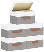 Storage Bins with Lids,White/Grey Baskets,5Pack,13x9.1x7.9In by YheenLf