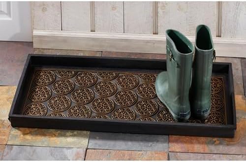 HF by LT Mandala Premium Rubber Boot Tray, 34 x 14 inches, Heavy Duty Vulcanized Rubber Design, One-Piece Seamless Construction, Year Round Use Indoors/Outdoors, Black with Brushed Brass - Image 3