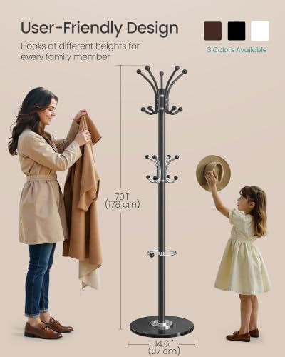 SONGMICS Freestanding Coat Rack, Marble Base, 18 Hooks, Umbrella Holder - Image 6